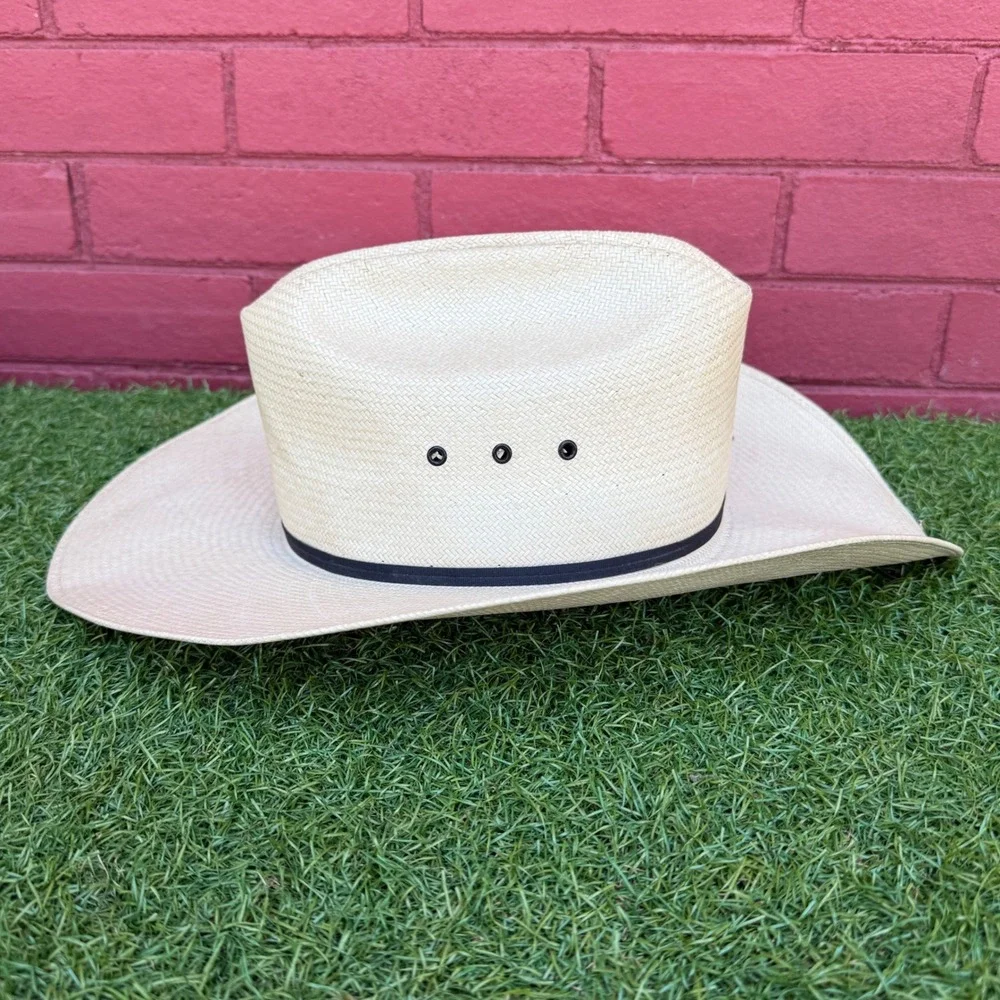 Wrangler 5 Star Straw Cowboy Hat Size 7 1/8 Made in Texas Tan Cattleman Crease